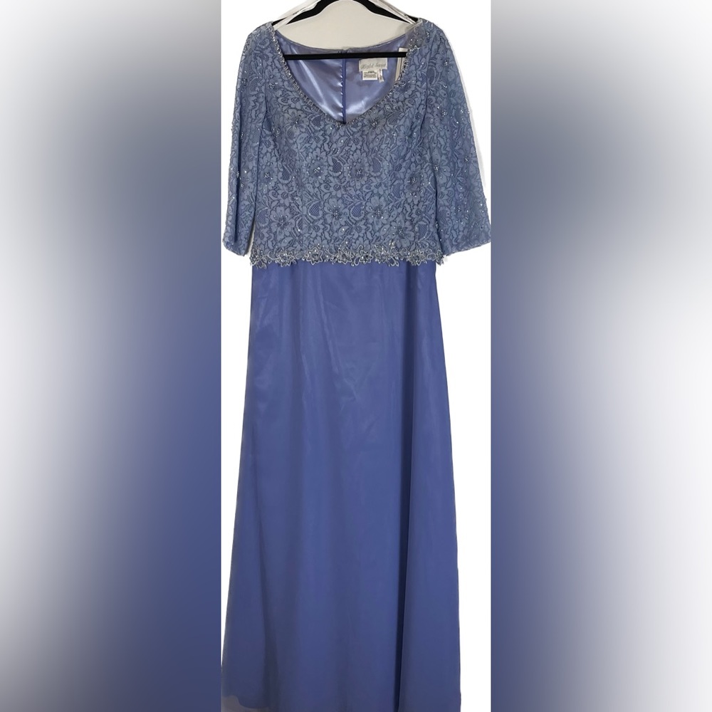 Night Scene Blue Periwinkle Chiffon Lace Beaded Gown Mother Of The Bride Size L